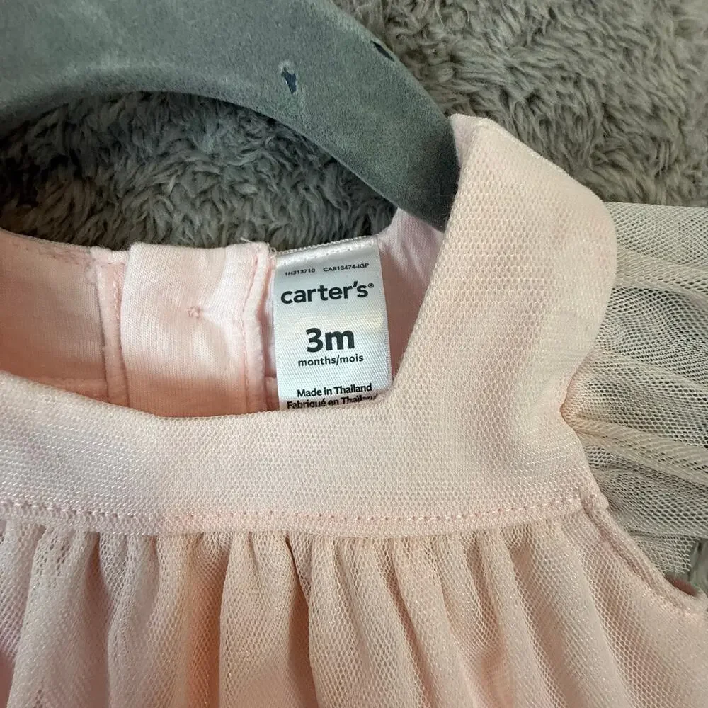 NWT Carter's Baby Girl Dress 3 Months Blush Pink Tulle Cherry Print Babydoll
